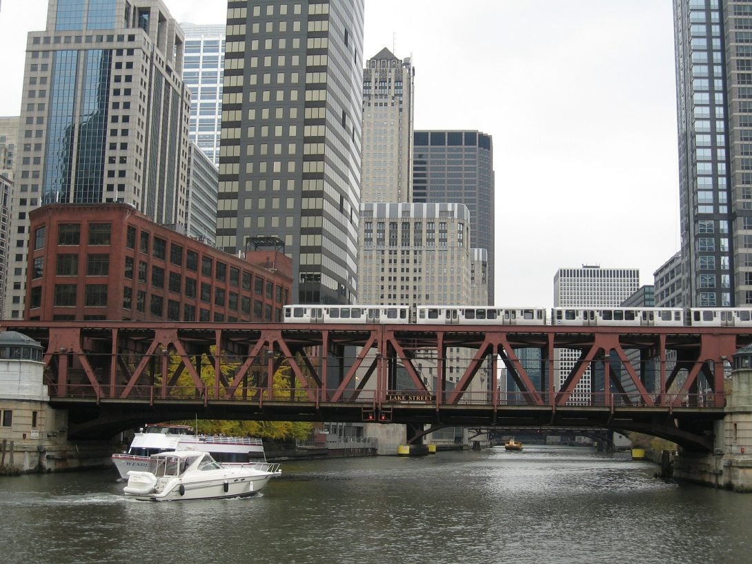 Chicago bridge with train on top