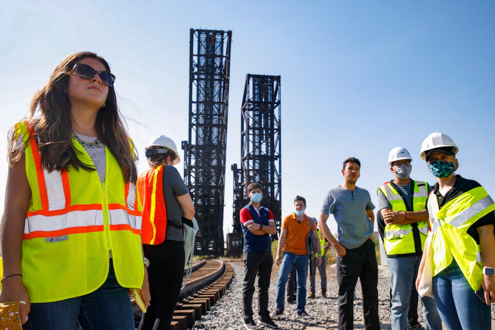 UIC students receive a tour of a large-scale infrastructure project in south Chicago