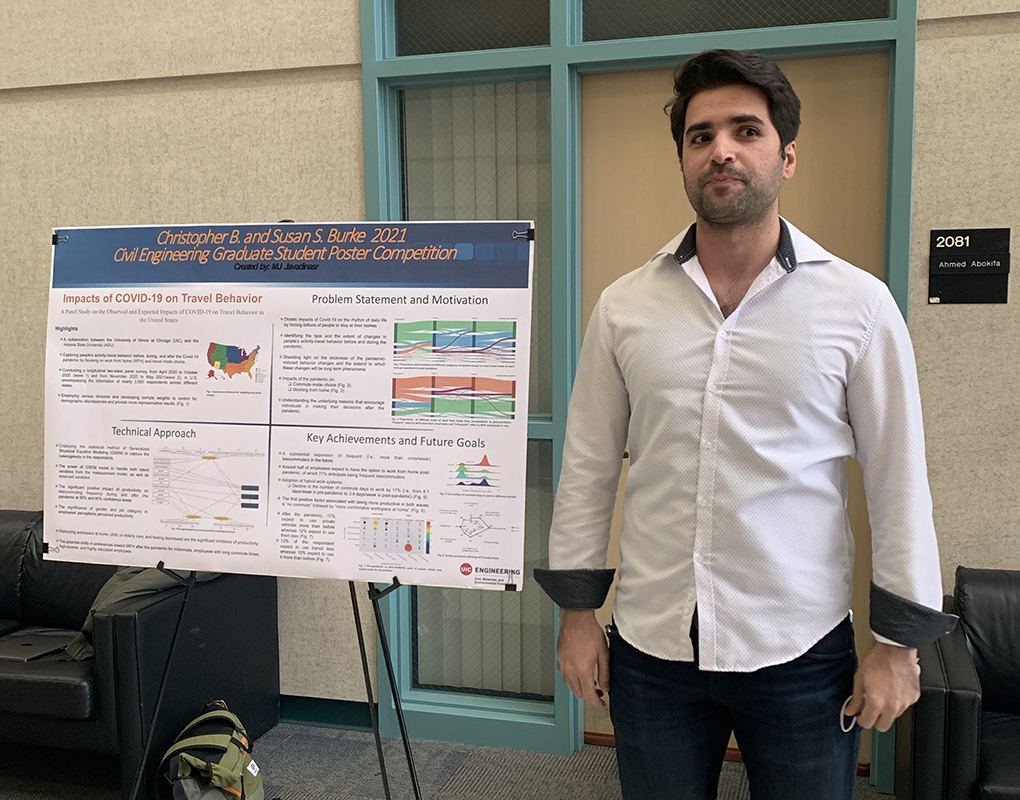 MJ Javadinasr won first place with the poster titled Impacts of COVID-19 on Travel Behavior