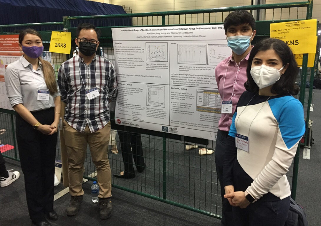 UIC undergraduate students Noel Siony, Long Vuong, and Otgonsuren Lundaajamts are conducting research under the direction of Sara Kadkhodaei