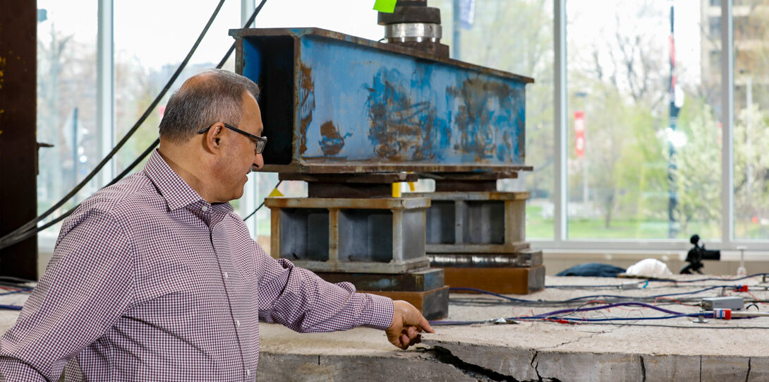 A professor using the High-Bay Structures Laboratory