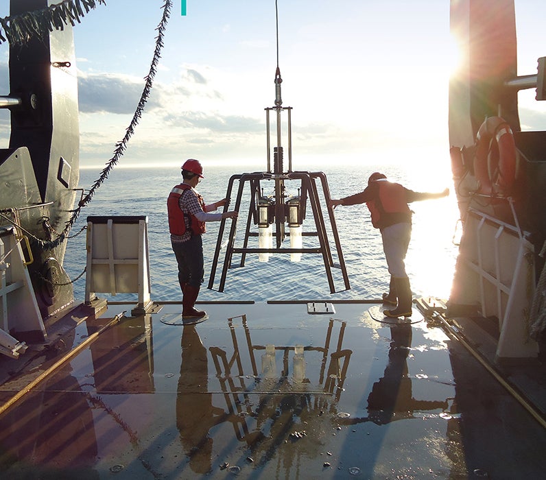 Karl Rockne, a professor in civil, materials, and environmental engineering and the associate dean of research in the COE at UIC, surveying the Great Lakes.