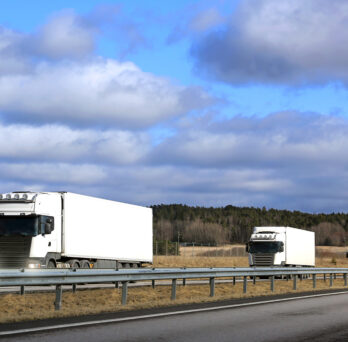 Trucks platooning on a highway 